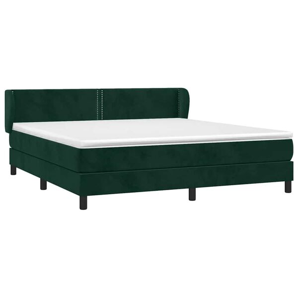 vidaXL Pat box spring cu saltea, verde &icirc;nchis, 160x200 cm, catifea