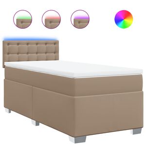 vidaXL Pat box spring cu saltea, cappuccino, 90x190 cm piele ecologică