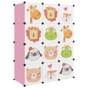 vidaXL Dulap de depozitare cub pentru copii, 12 cuburi, roz, PP