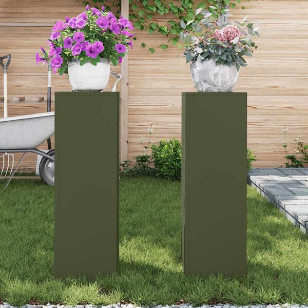 vidaXL Suport pentru plante 2 pcs Olivengr&oslash;nn 24 x 24 x 75 cm Oțel