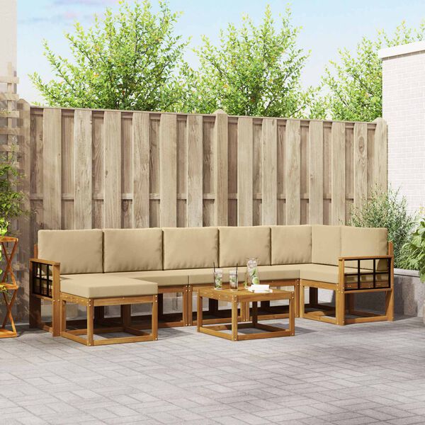 vidaXL Set de canapele de exterior cu pernă 8 pcs Natural și Bej