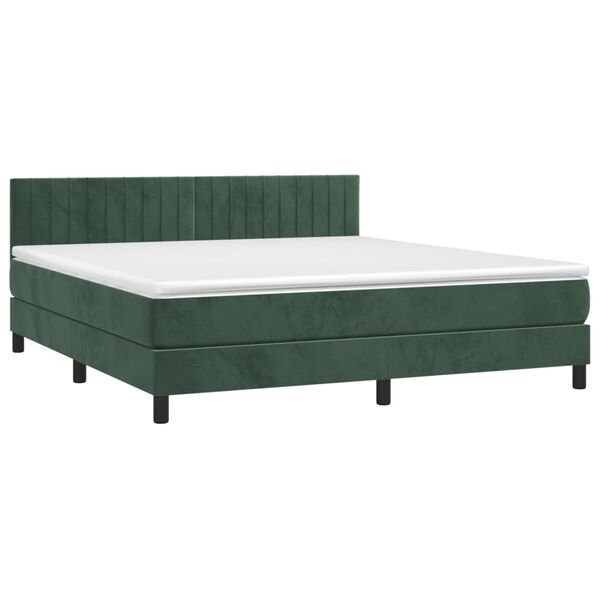 vidaXL Pat box spring cu saltea, verde &icirc;nchis, 180x200 cm, catifea