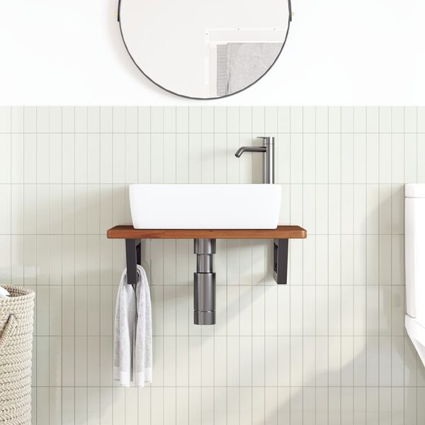 vidaXL Raft pentru lavoar montat pe perete, oțel și lemn masiv stejar