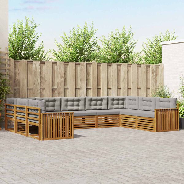 vidaXL Set de canapele de exterior 9 pcs Gri natural și deschis