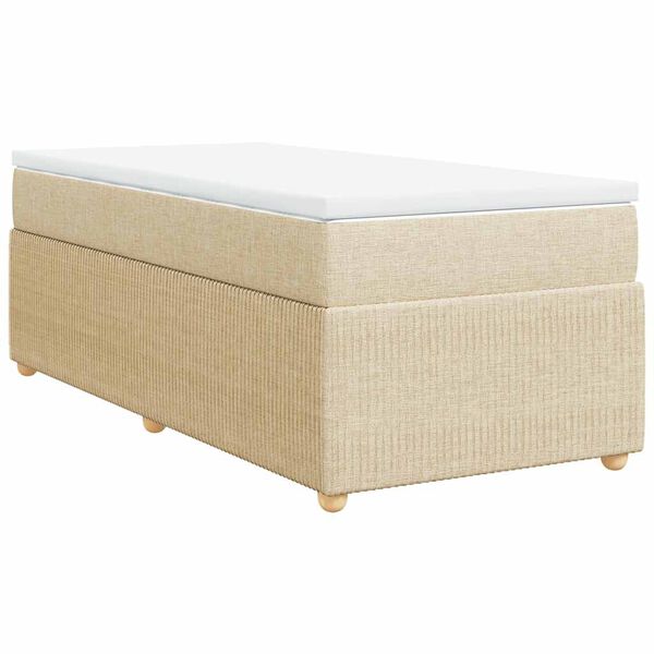 vidaXL Pat box spring cu saltea, crem, 90x190 cm, textil