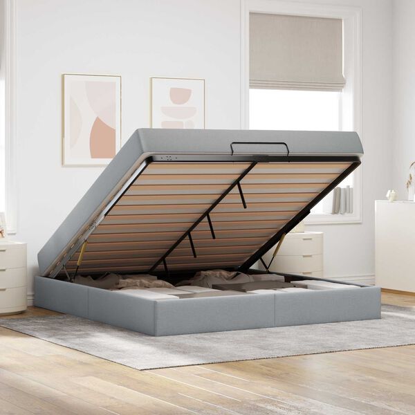 vidaXL Cadru de pat cu saltea cu saltea 2 pcs Gri deschis țesătură