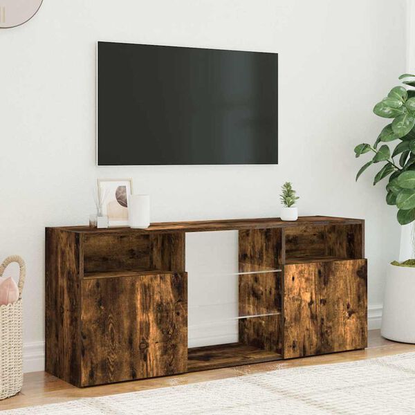 vidaXL Comodă TV cu lumini LED, stejar fumuriu, 120x30x50 cm