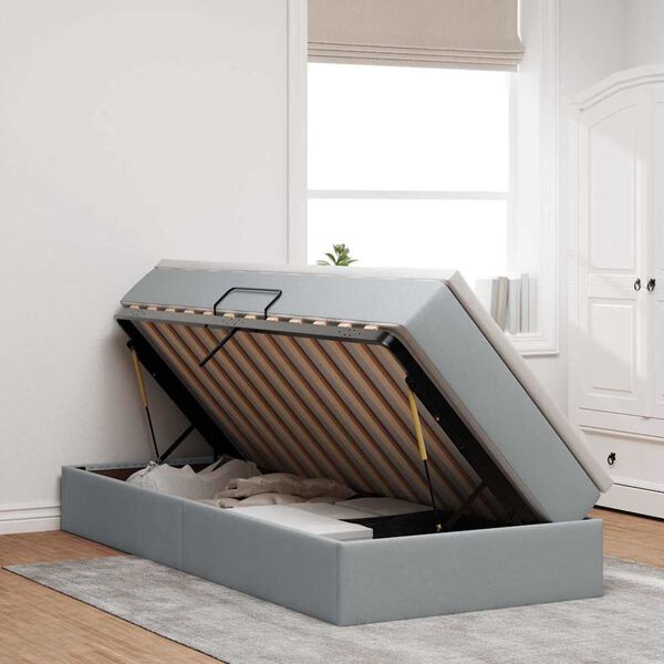 vidaXL Pat cu saltea și spațiu de depozitare Gri deschis 90 x 200 cm