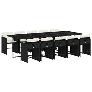 vidaXL Set mobilier de exterior cu perne, 11 piese, negru, poliratan