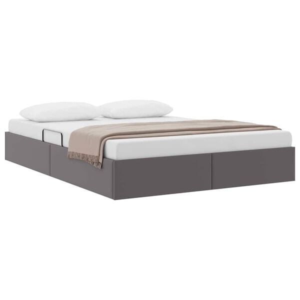 vidaXL Pat cu storage cu saltea Gri 140 x 190 cm Piele artificială