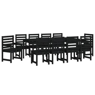 vidaXL Set de masă pentru grădină, 11 piese, negru, lemn masiv de pin