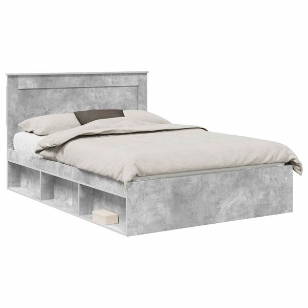 vidaXL Cadru de pat cu headboard Beton 140 x 190 cm Lemn de pin masiv
