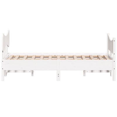 vidaXL Cadru de pat cu tăblie, alb, 135x190 cm, lemn masiv de pin