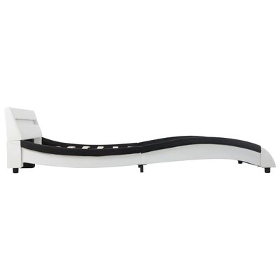vidaXL Cadru de pat cu LED, alb & negru, 160 x 200 cm, piele ecologică
