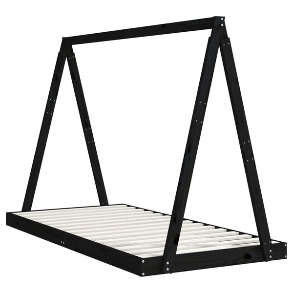 vidaXL Cadru de pat pentru copii, negru, 90x190 cm, lemn masiv de pin