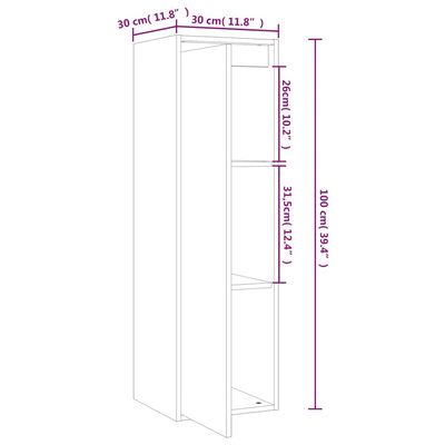 vidaXL Dulap de perete, alb, 30x30x100 cm, lemn masiv de pin