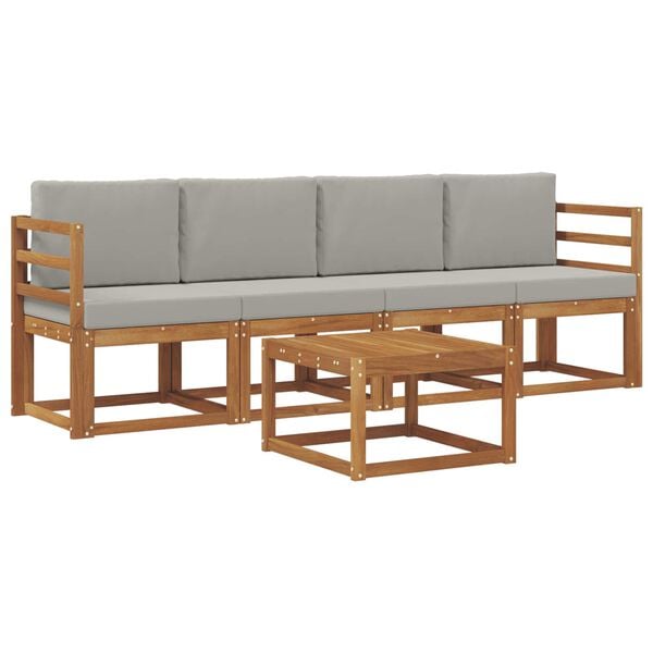 vidaXL Set de canapele de exterior 5 pcs Gri natural și deschis