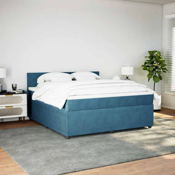 vidaXL Pat box spring cu saltea, albastru, 180x200 cm, catifea