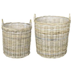 vidaXL Ghiveci coș cu depozitare GENDT 2 buc. Gri natural Ratan Kubu