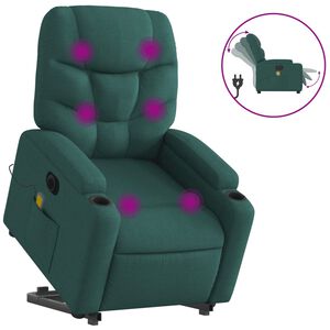 vidaXL Fotoliu electric masaj rabatabil / ridicare verde &icirc;nchis textil