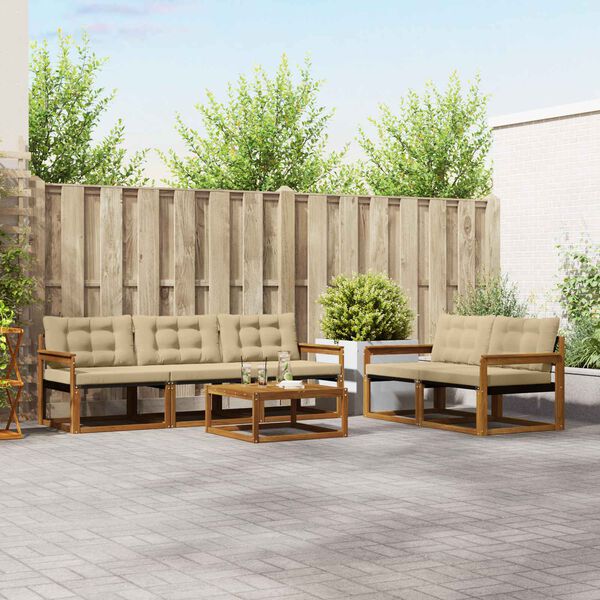 vidaXL Set de canapele de exterior cu pernă 6 pcs Natural și Bej