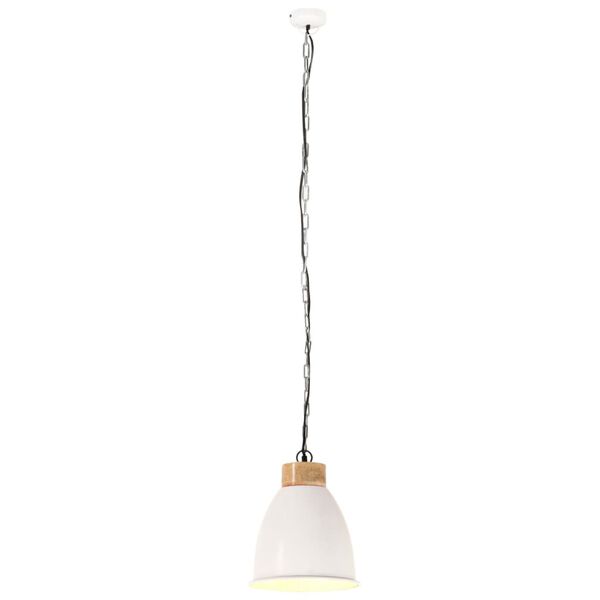 vidaXL Lampă suspendată industrială, alb, 23 cm, lemn masiv&fier, E27