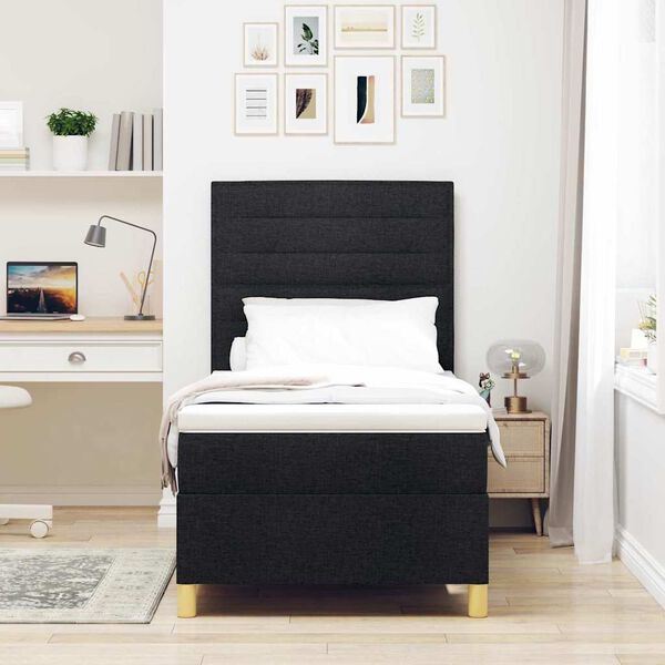 vidaXL Pat cu arcuri cu saltea cu headboard Negru 90 x 200 cm țesătură