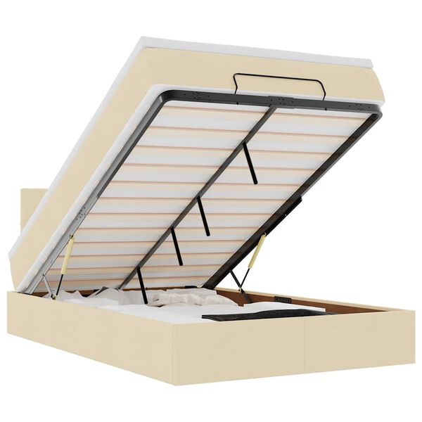 vidaXL Cadru de pat otoman cu saltea crem 120x190cm stofa
