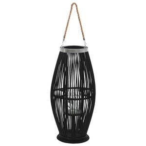 vidaXL Suport de lum&acirc;nări suspendat tip felinar, negru, 60 cm, bambus