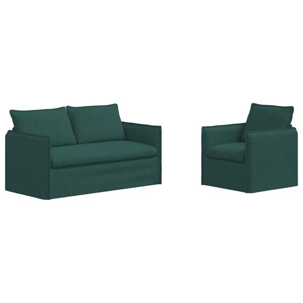 vidaXL Set de canapea 2 pcs Verde &icirc;nchis 196 x 82 x 85 cm țesătură