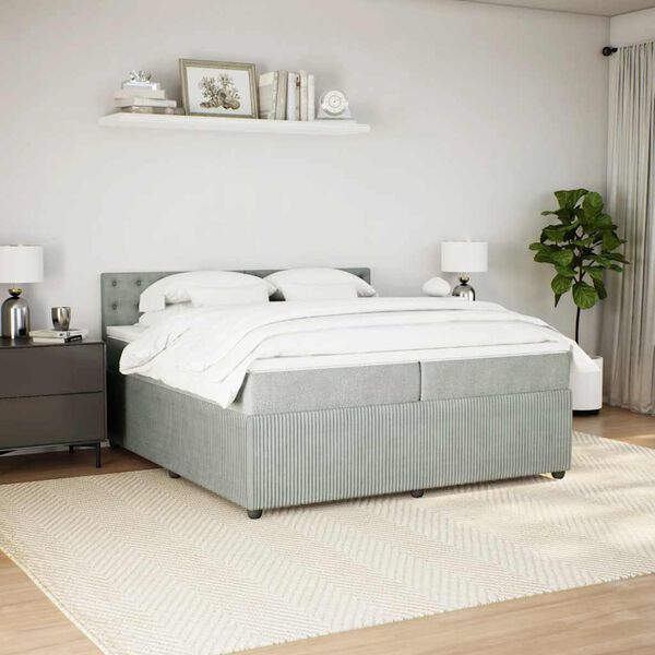 vidaXL Pat box spring cu saltea, gri deschis, 200x200 cm, catifea
