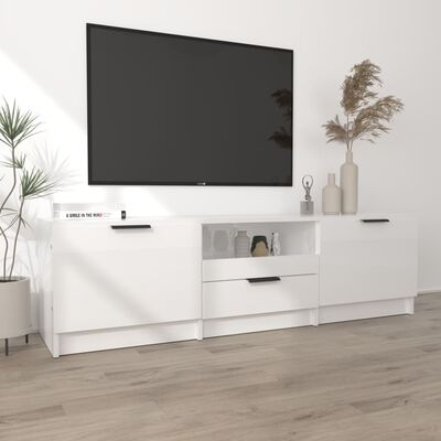 vidaXL Comodă TV, alb extralucios, 140x35x40 cm, lemn prelucrat