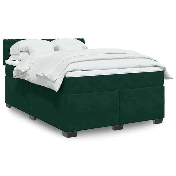 vidaXL Pat box spring cu saltea, verde &icirc;nchis, 160x200 cm, catifea