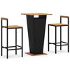 vidaXL Set bar pentru grădină, 3 piese, negru, poliratan/lemn acacia
