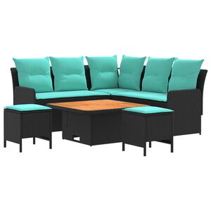 vidaXL Seturi de mobilier cu pernă 6 pcs Negru și Turcoaz Ratan PE