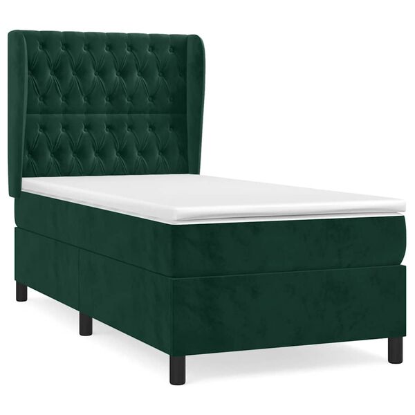 vidaXL Pat box spring cu saltea, verde &icirc;nchis, 80x200 cm, catifea