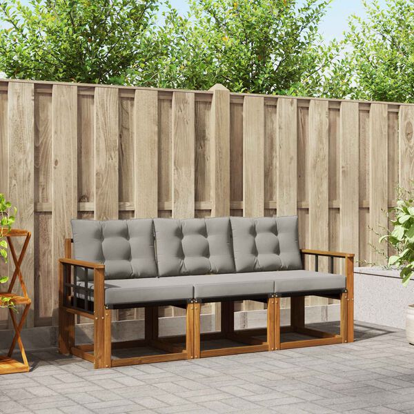 vidaXL Set de canapele de exterior 3 pcs Gri natural și deschis