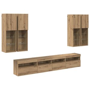 vidaXL Set Dulap TV pe Perete cu Lămpi LED 7 pcs stejar artizanal