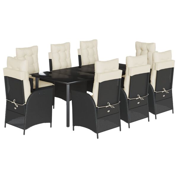 vidaXL Set mobilier de grădină cu perne, 9 piese, negru, poliratan