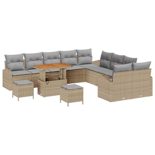 vidaXL Set de canapele pentru grădină cu pernă 13 pcs Bej Rattan poli