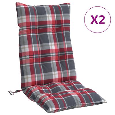 vidaXL Perne scaun cu spătar înalt, 2 buc., roșu carouri textil oxford