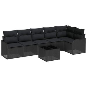 vidaXL Set de canapele pentru grădină 7 pcs Negru poliratan
