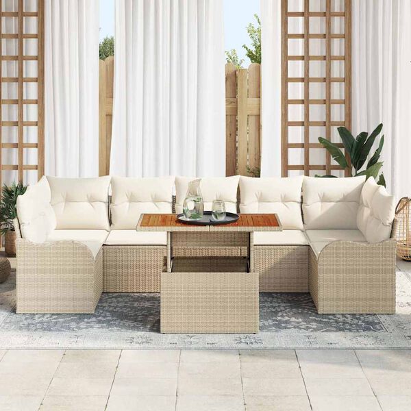 vidaXL Set de canapele pentru grădină 8 pcs Bej Rattan poli