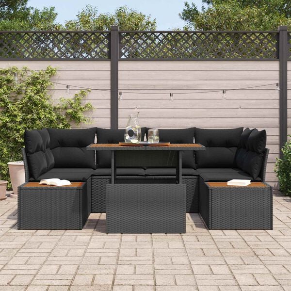 vidaXL Set de canapele pentru grădină 7 pcs Negru Rattan poli