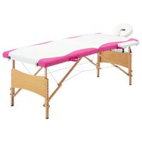 vidaXL Masă pliabilă de masaj, 2 zone, alb și roz, lemn