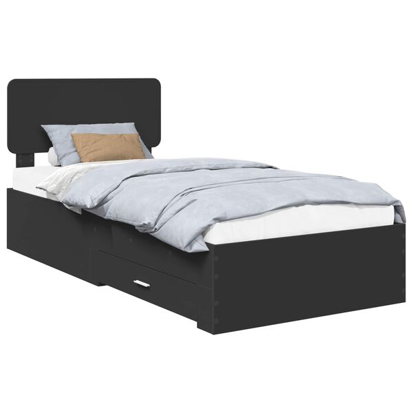 vidaXL Cadru de pat cu headboard Negru 75 x 190 cm Lemn compozit