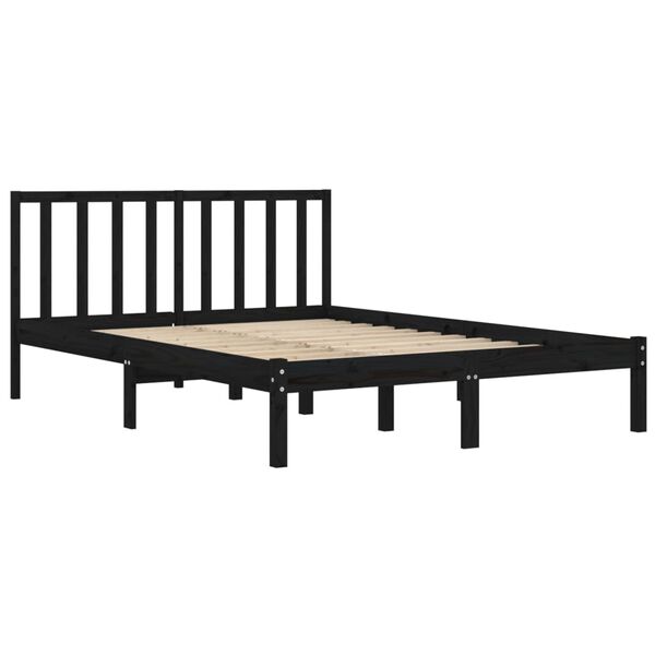 vidaXL Cadru de pat, negru, 140x190 cm, lemn masiv de pin