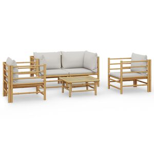 vidaXL Set mobilier de grădină cu perne gri deschis, 5 piese, bambus