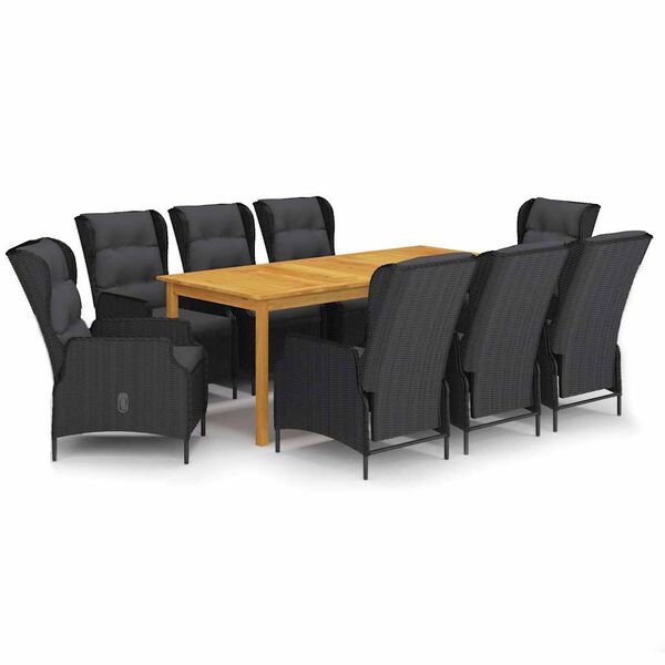 vidaXL Set mobilier de grădină, 9 piese, gri &icirc;nchis