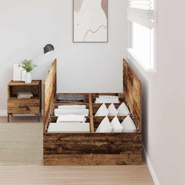 vidaXL Cadru de pat cu depozitare Lemn vechi 90 x 190 cm Lemn compozit